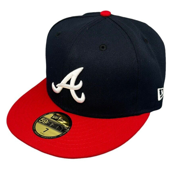 New Era 59Fifty Fitted Atlanta‎ Braves Navy Blue-Red Men's Hat 7 - Picture 2 of 5